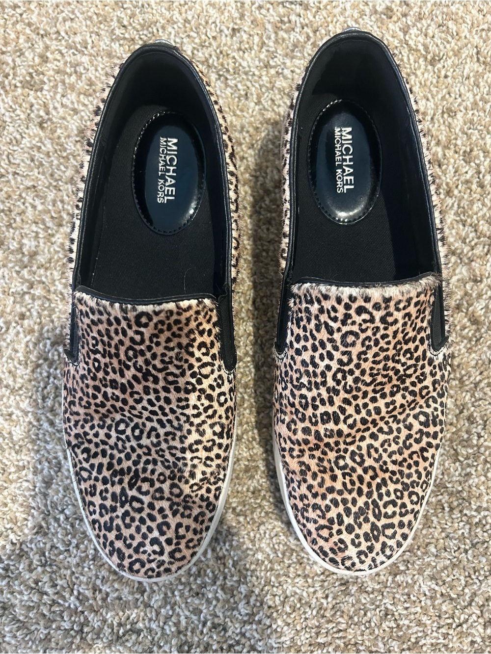 Michael Kors Leopard Print Slip-On Sneakers - Tan & Black